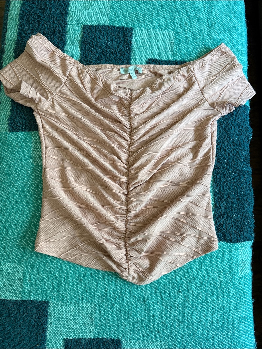 Charlotte Russe Beige Ruched Off-Shoulder Crop Top